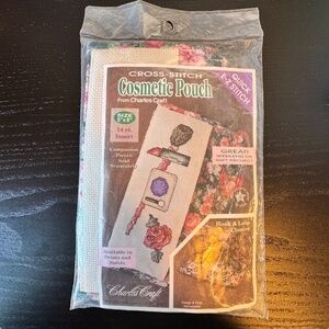 💙 NEW Cross-Stitch Kit Cosmetic Pouch, DIY design + floral pouch, Charles Craft